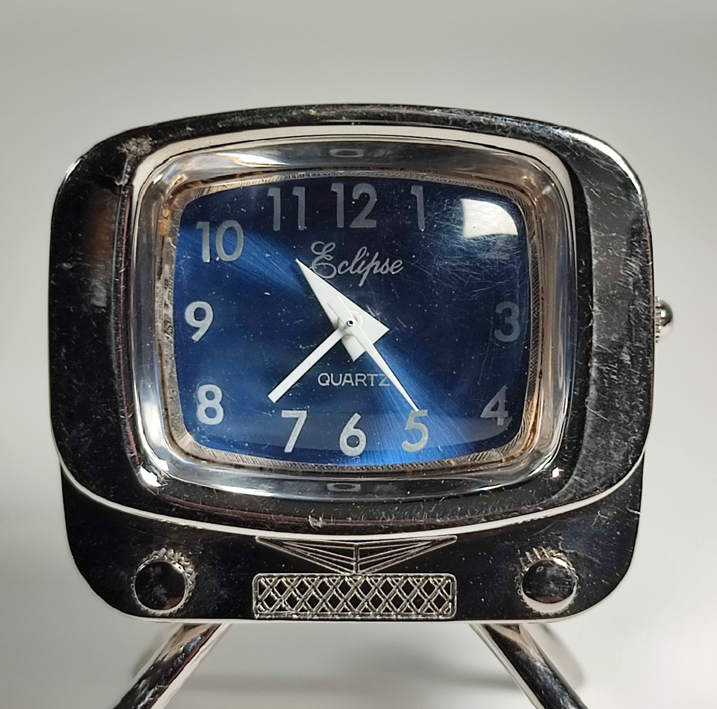 Eclipse Miniature Tv Clock Vintage Metal Quartz with New Battery