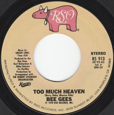 Bee Gees - Too Much Heaven - Used Vinyl Record 7 - G8100z