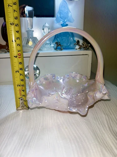 Vintage Fenton Pink Carnival Opalescent Roses Basket