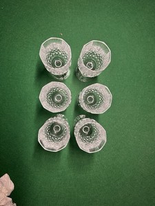 6 Vintage Cut Crystal Small Wine Sherry Glasses Flared Octagonal Faceted Stem