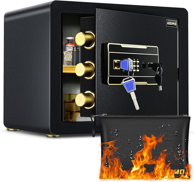 Home Safe Box, 1.2 Cubic Feet Security Safe with Fireproof Waterproof Money Bag,