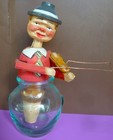Hand-Carved Vintage German Wine Cork Stopper Mechanical Man Playing A Violin — photo 1