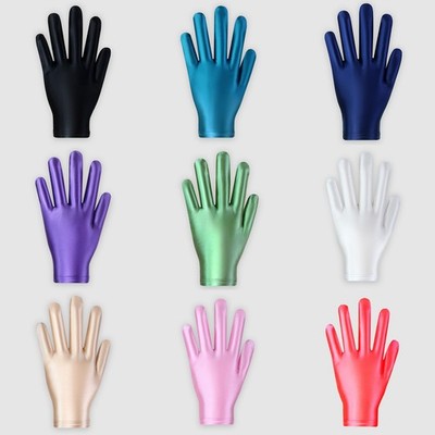 Glossy Spandex Wrist Length Long Gloves Dance Cosplay UV Protect