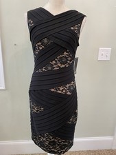 NWT ADRIANA PAPELL BLACK NUDE BANDAGE PANELED LACE COCKTAIL PARTY DRESS 6 SMALL