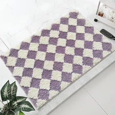 Bath Mats 20x31 Checkered Non Slip Absorbent Bath Rug for Bathroom Shower Floor
