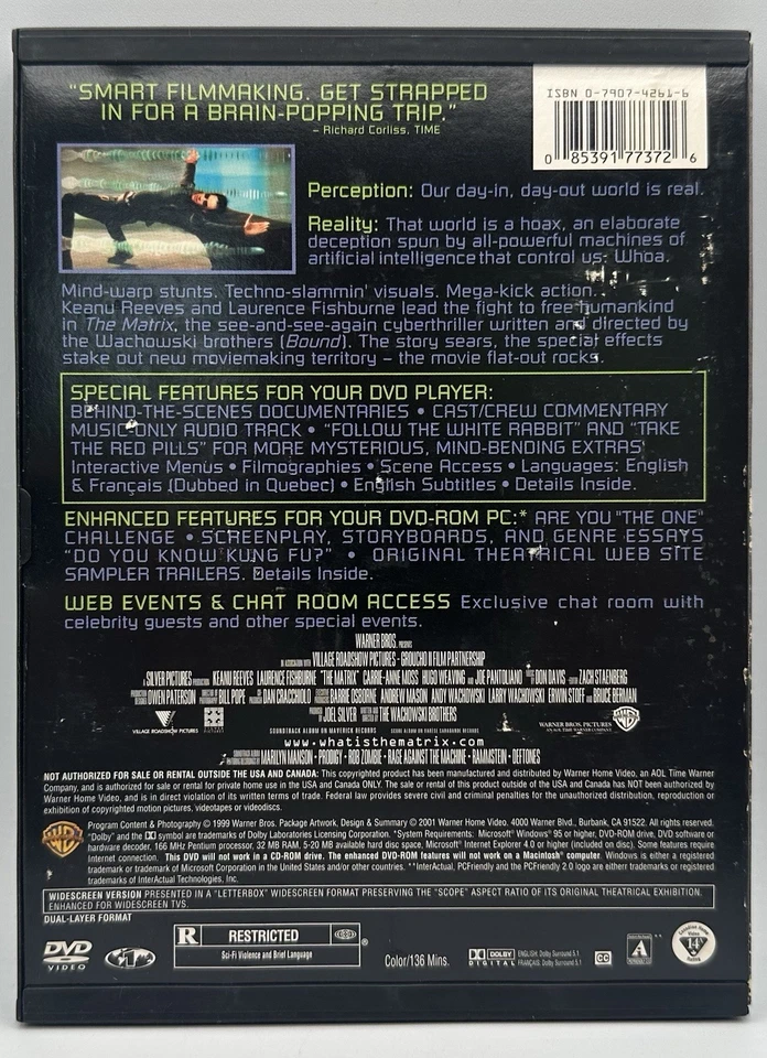 The Matrix DVD Widescreen Keanu Reeves Laurence Fishburne Hugo Weaving 1999 - Image 2 of 3