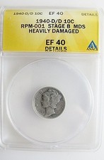1940 D/D MERCURY DIME RPM 002 PHASE B SEULEMENT CERTIFIÉ CONNU
