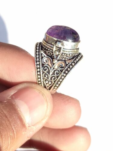 Schöner Schachtelring, Amethyst Edelstein, Giftring, 925 versilberter Ring - Bild 4 von 7