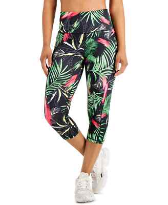 Ideology Womens Palm Print Cropped High Rise Side Pockets Leggings in Multi XS