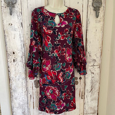 Roz & Ali Size Small Womans Burgundy Wine Red Pink Green Floral Bell Shift Dress