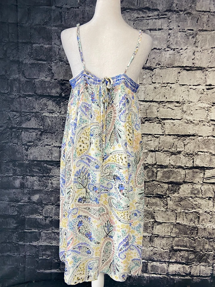 Lucky Brand Dress Medium White Blue Paisley Flowy Boho Casual Summer Beach - Image 2 of 4