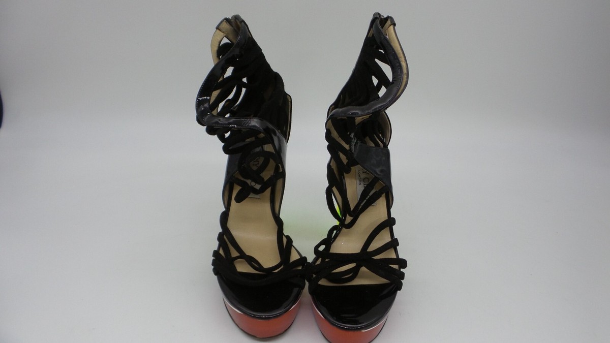 Jimmy Choo Black Patent Leather Suede Zap Strappy Light Up Jimmy Choo Black Patent Leather Suede Zap Strappy Light Up