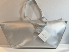 Pottery Barn Kids Presidio Vegan Leather Large Silver Baby Diaper Bag Tote NWT
