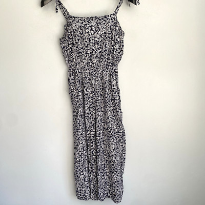 GAP Sleeveless Cami Jumpsuit Romper Navy Blue White Floral Size S Pockets Jumper