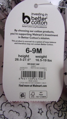 NWT Wonder Nation Infant One Piece Footed Pajama " Counting Sheep ", sz 6-9 mos - Picture 6 of 8