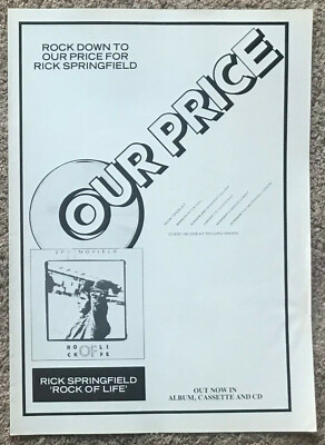 RICK SPRINGFIELD - ROCK OF LIFE 1988  Full page UK magazine ad