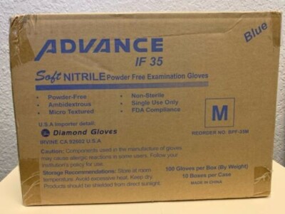 Diamond Gloves Advance Nitrile Exam Gloves, Blue 1000 New In Box (XS/S/M/L/XL) 