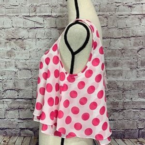 Aqua Blouse Womans Medium Pink White Polka Dot V Neck Layered Sleeveless Crop - Picture 3 of 6