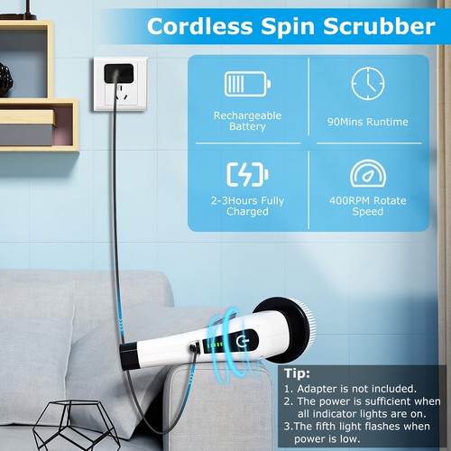 7in1 Electric Spin Scrubber Handheld Arm Kitchen Cleaner Cordless Cleaning Brush - Picture 8 of 15