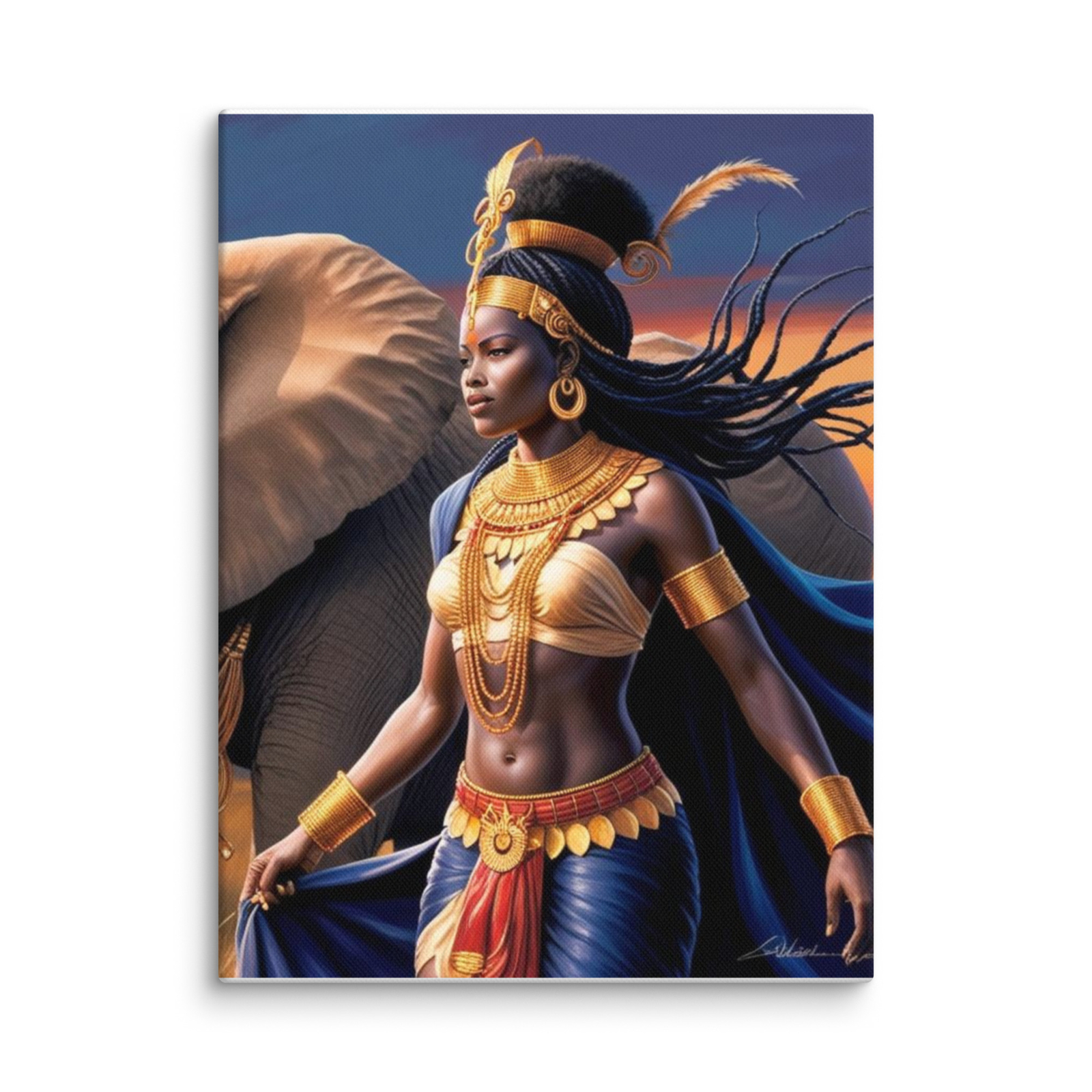 Beautiful African Woman & Elephant Canvas Wall Art – Bold & Bright Colors