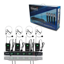 4CH UHF Lapel Headset Wireless Microphone System 4 Lavalier Bodypacks Stage Mics