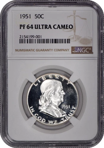 1951 Proof Franklin Half Dollar 50c NGC PF64 Ultra Cameo - Scarce Coin!