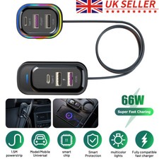 66W 6-port Super Fast Charging Car Multi-function Charger W/1.5m Extension Cable