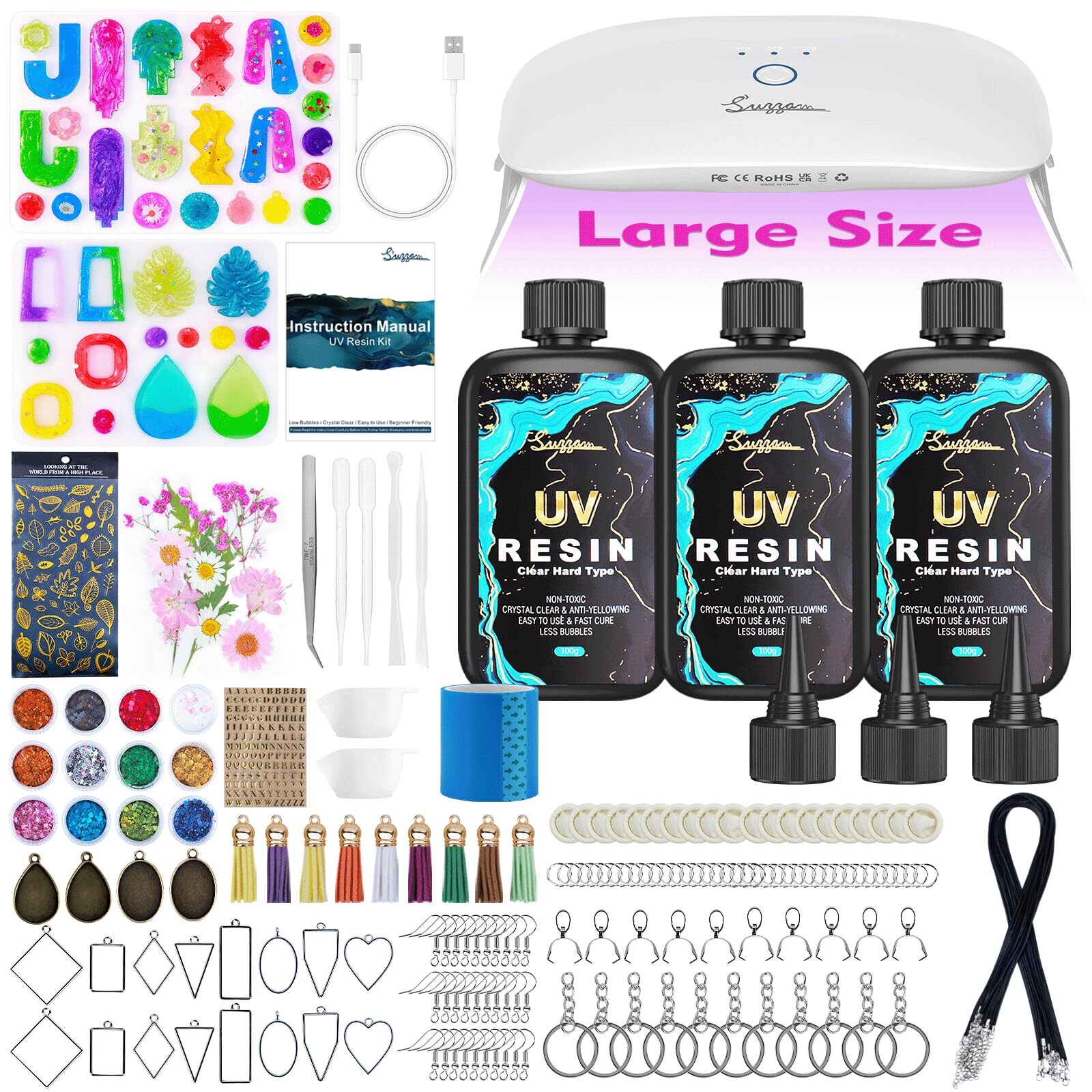 Crystal Clear 300g UV Resin Kit with Molds and 30W Light for DIY Jewelry Crafting