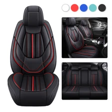 5D Luxury Leather Car Seat Covers Full Set Protector Universal w/ Lumbar Support