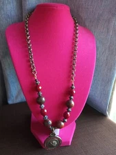 Rare Vintage Retired Grandmother Button Necklace ,Rhinestones, Marble Stones,...