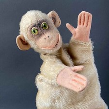 Rare STEIFF White Jocko Monkey Hand Puppet  1925-28 German Mohair Vintage Toy