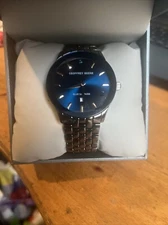 Geoffrey Beene Blue Sapphire Mens Watch GBB0017GU Gun Metal Band