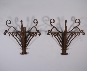 *Large Pair of French Antique Wrought Iron Primitive Wall ... on Primitive Electric Wall Sconces id=88103