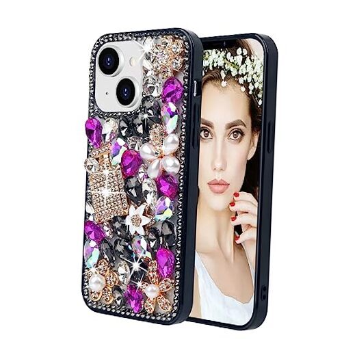 Compatible with Bling Case for Women Girls Cute Luxury 3D iPhone 13 Black