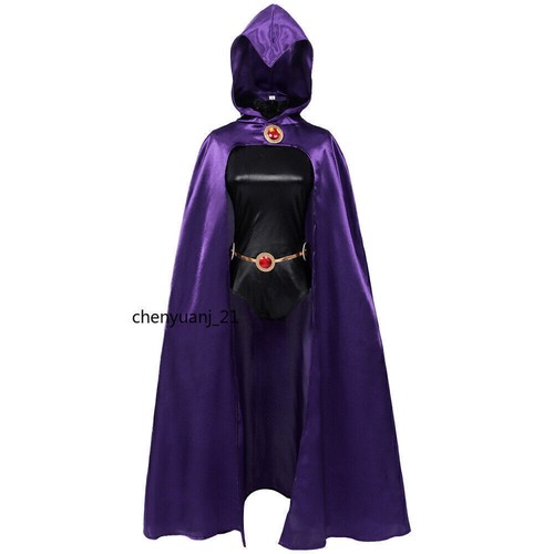 Women Teen Titans Raven Cosplay Costume Bodysuit Cloak Halloween Costume Party@@ - Picture 4 of 9