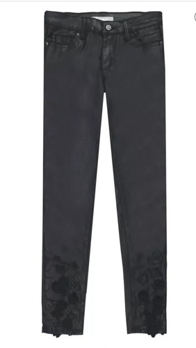 TRACTR Nordstrom's Girls 3D Floral Coated Black Slim Jeans ~ Size 14 yrs NWT - Picture 6 of 7