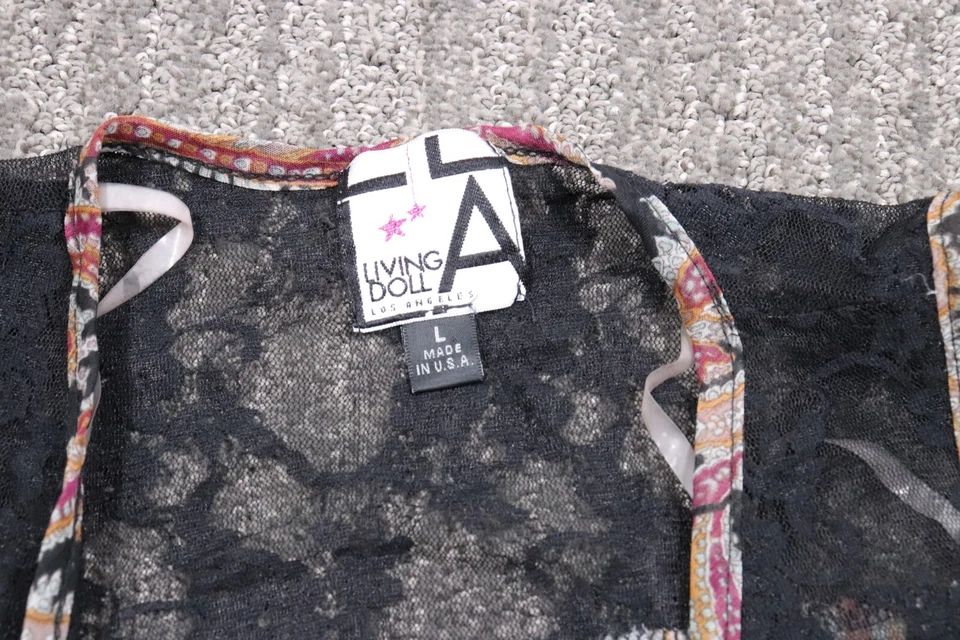 Cárdigan Living Doll Vintage Encaje Espalda Asimétrico de Gasa Hecho en EE. UU. Para Mujer L Foto 4 de 4