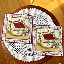 Set Of 2 Range Kleen Insulated Hot Pads Apples And Chickadees