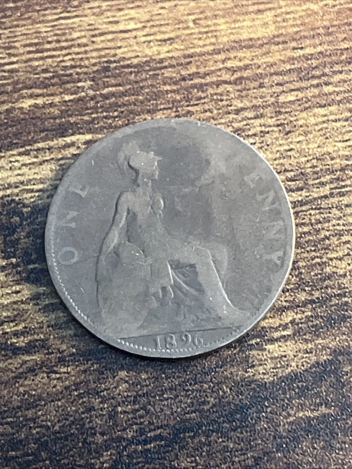 1896 Great Britain Queen Victoria One 1 Penny Bronze Actual Coin TK9762* - Image 3 of 3