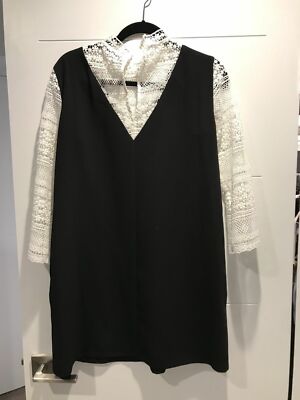 Zara Black White Contrast Fabric Lace Dress Size M | eBay