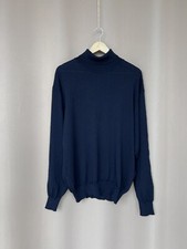 Burberrys Turtleneck Wool Sweater Mens Size 52 M/L Navy Blue Vintage Knit Jumper
