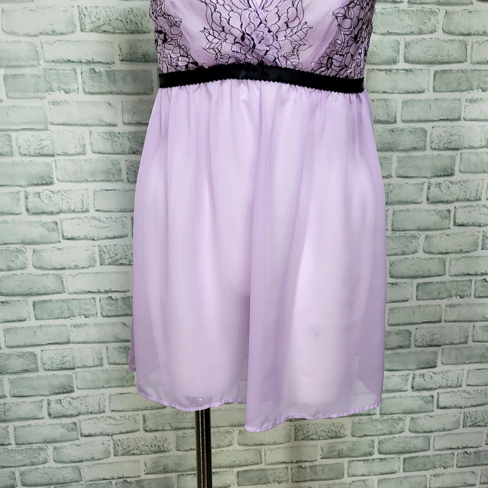 CACIQUE 18/20 Lila Negro Encaje Muy Sexy Babydoll Camisón Chemise Foto 3 de 4