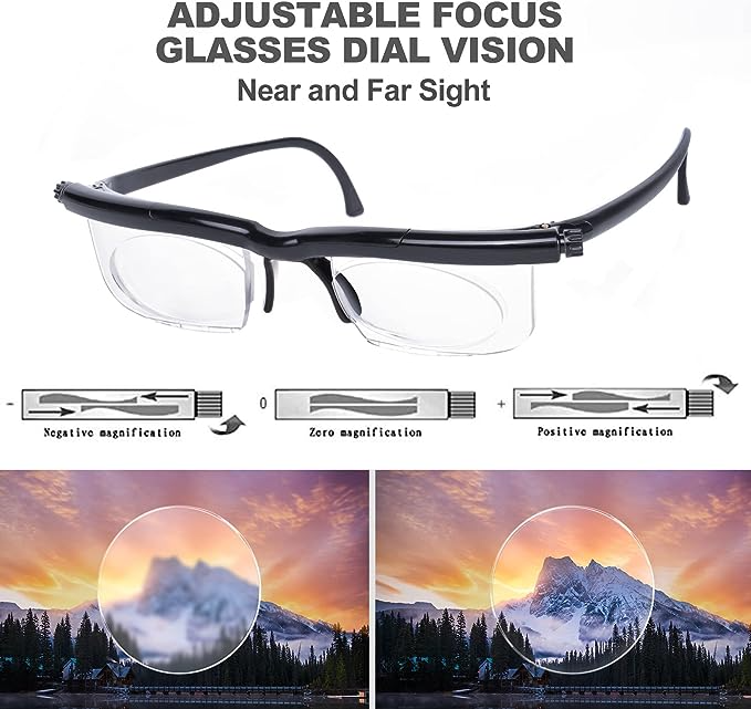 Dial Adjustable Glasses Variable Focus For Reading Distance Vision