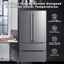 22.5 Cu.Ft Kitchen Fridge Refrigerators French Door with Ice Maker Silver Large