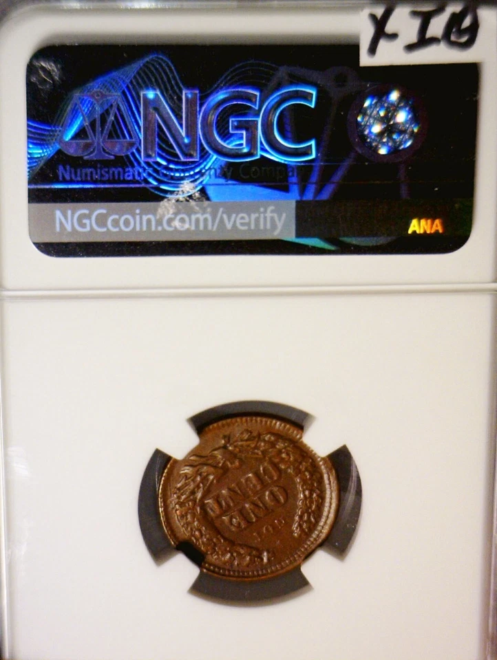 1863 NGC MS61 ERROR Civil War Token / Cent BU + Coin  NICE ROTATED REVERSE  NR - Image 2 of 4