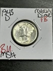 1943 D Mercury Dime FB Full Bands BU Uncirculated MS++ Coin (Raw12585)