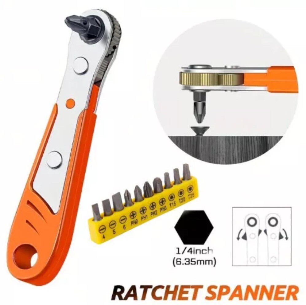 1/4" Right Angle Ratchet Wrench Screwdriver Pocket Home Car Furniture Repair 11P