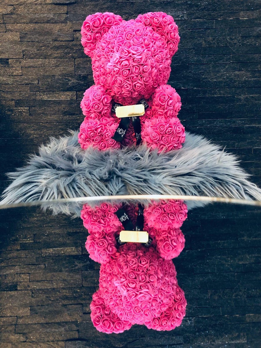 Rosenbär Rosen Teddy Bär Teddybär 40cm ROSA MIT GRAVUR Muttertag