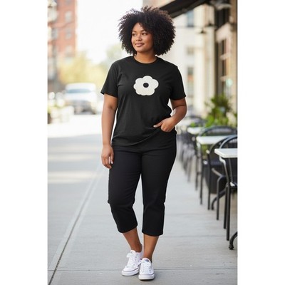 STYLEWE SS Soft Jersey Top featuring a 3D White Daisy Flower Size: XXL