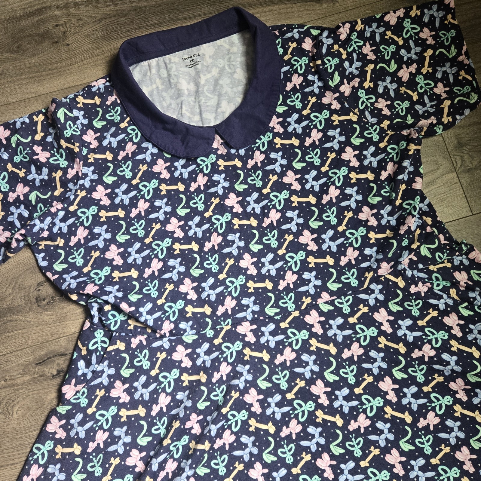 Svaha USA Organic Cotton Balloon Animal Dress 3XL Peter Pan Collar Pockets